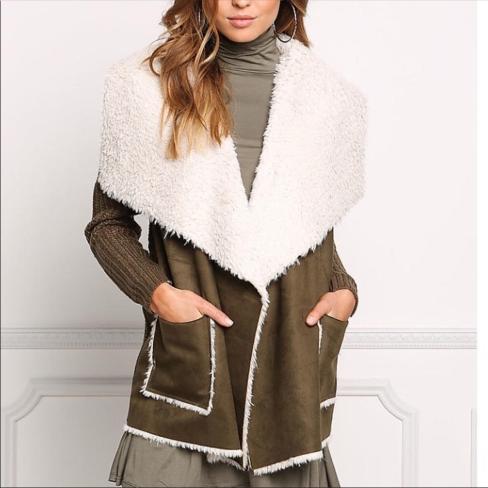 Olive Faux Shearling Thick Knit Cardigan